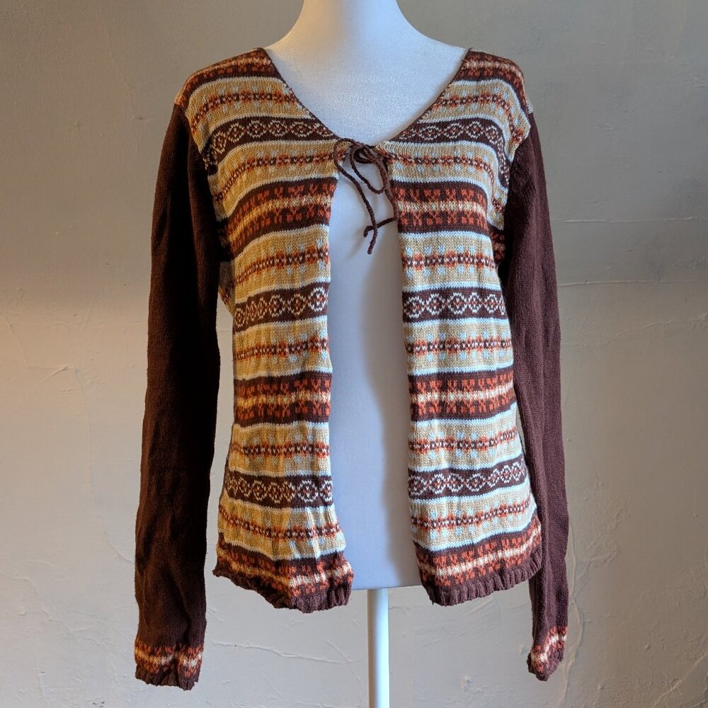 vintage blue strike knitwear tie front stripe pattern cardigan (medium)